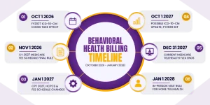 Behavioral health billing timeline from October 2026 to January 2028